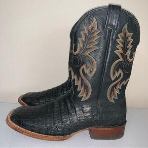 Larry Mahan Black Mixed Leather Alligator + Custom Cowboy Boots **See DESC **